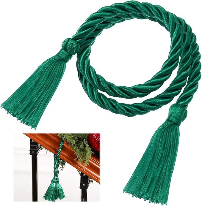 Dingion 20 Pcs Christmas Garland Decorative Banister Ties with Tassel 25.2 Inches Christmas Reusable Twist Ties for Garland Fireplace Staircase Banister Home Xmas Holiday Decorations(Green)