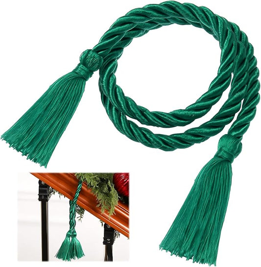Dingion 20 Pcs Christmas Garland Decorative Banister Ties with Tassel 25.2 Inches Christmas Reusable Twist Ties for Garland Fireplace Staircase Banister Home Xmas Holiday Decorations(Green)