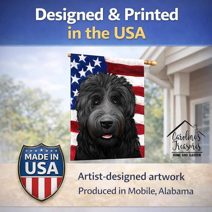 Caroline's Treasures CK6438CHF Black Russian Terrier American Flag House Flag Large Porch Sleeve Pole Decorative Outside Yard Banner Artwork Wall Hanging, Polyester, House Size, Multicolor