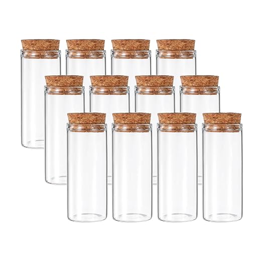 PATIKIL 30ml Test Tubes, 12pcs 2.76x1.18 Glass Clear Flat Bottom Test Tube Containers with Cork Stopper for Bead Party Candy Bath Salt Storage Scientific Experiment Plant Propagation