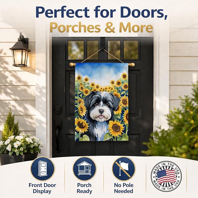 Caroline's Treasures DAC6097CHF Havanese in Sunflowers House Flag Large Porch Sleeve Pole Decorative Outside Yard Banner Artwork Wall Hanging, Polyester, House Size, Multicolor