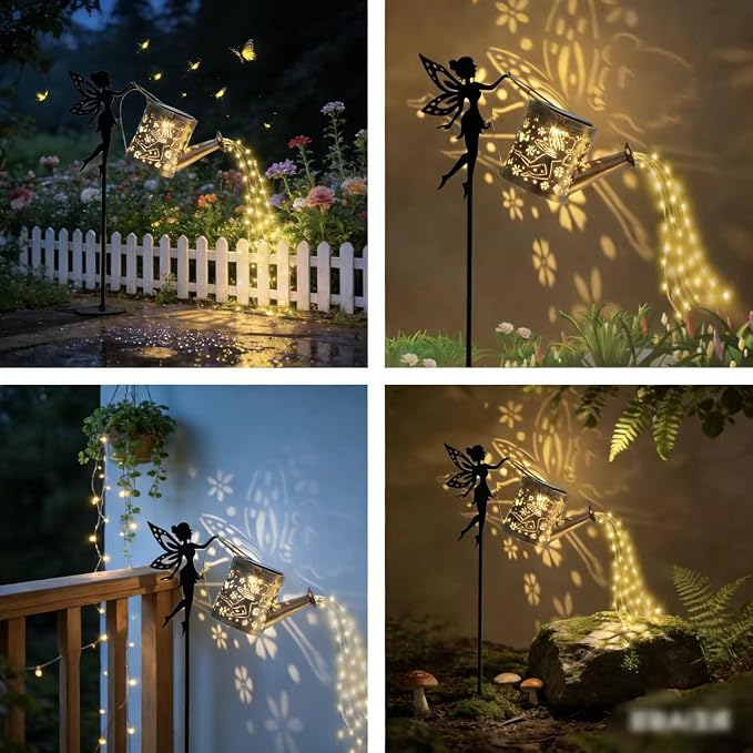 Solar Fairy Garden Watering Can Lights, Warm White LED String Lights, for Garden, Yard, and Lawn Outdoor Decoration