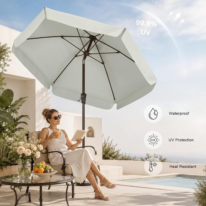 ABCCANOPY 7.5ft Scalloped Patio Umbrella, Outdoor Table Umbrella with Tilt and Crank, Fiberglass Ribs Deck Umbrella for Patio, Pool, Garden, Picnic (Light Beige)