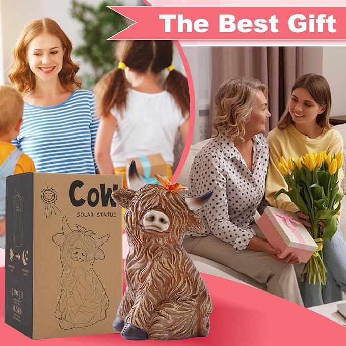Solar Garden Statue Highland Cow Figurine | Outdoor Decoration with Butterfly for Garden Yard Lawn Home Decor Outside : Unique Gifts for Mom Grandma