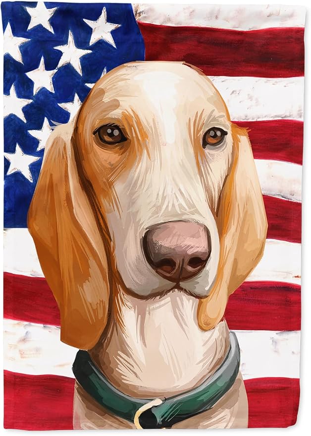Caroline's Treasures CK6658CHF Porcelaine Dog American Flag House Flag Large Porch Sleeve Pole Decorative Outside Yard Banner Artwork Wall Hanging, Polyester, House Size, Multicolor