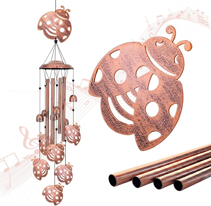 Ladybug Wind Chimes for Outside,Ladybug Gifts for Women Men/Memorial Gifts/Birthday Gift Metal windchimes Outdoors/Indoors,Garden Decor,Patio,Home,Porch,Yard Decorations