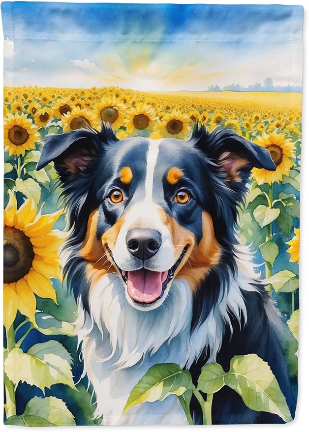Caroline's Treasures DAC6032CHF Border Collie in Sunflowers House Flag Large Porch Sleeve Pole Decorative Outside Yard Banner Artwork Wall Hanging, Polyester, House Size, Multicolor