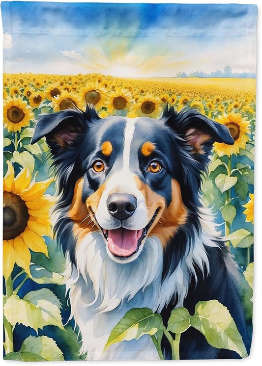 Caroline's Treasures DAC6032CHF Border Collie in Sunflowers House Flag Large Porch Sleeve Pole Decorative Outside Yard Banner Artwork Wall Hanging, Polyester, House Size, Multicolor