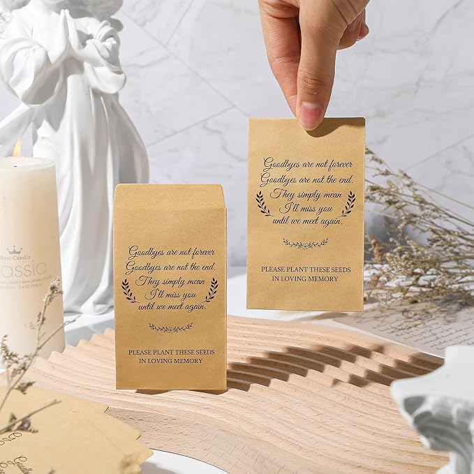 Fumete 120 Pack Memorial Seed Packets Bulk Memorial Day Coin Envelopes Kraft Small Celebration of Life Funeral Favors for Guests Veterans Day Sentimental Funeral Service Gift, 3.9 x 2.4 Inch