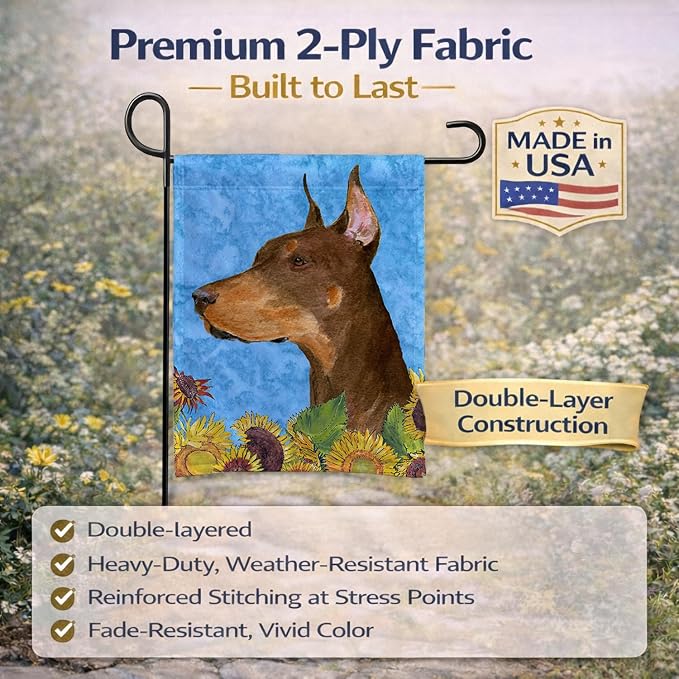 Caroline's Treasures SS4237GF Doberman in Summer Flowers Garden Flag Mailbox Flag Decorative Yard Flag Banner Outside Patio Artwork Yard Flower Beds, Garden Size, Multicolor