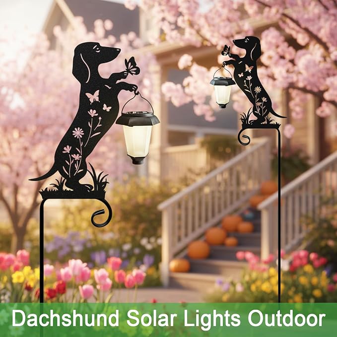 Dachshund Solar Lights Garden Stake,Dachshund Gifts Outside Decorations for Pathway,Yard,Garden Decor,Dog Solar Lights Outdoor