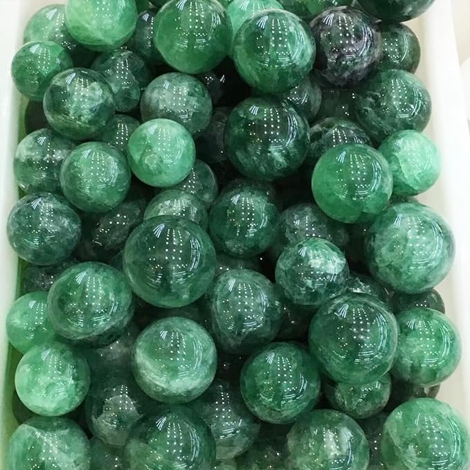 2-2.4 inch (5-6 cm) Natural Green Fluorite Crystal Ball with Stand, Hand Polished Gemstone Sphere, Reiki Healing Decorative Stone Sphere, Feng Shui Home Ornament, Mineral Crystal Collection Gift