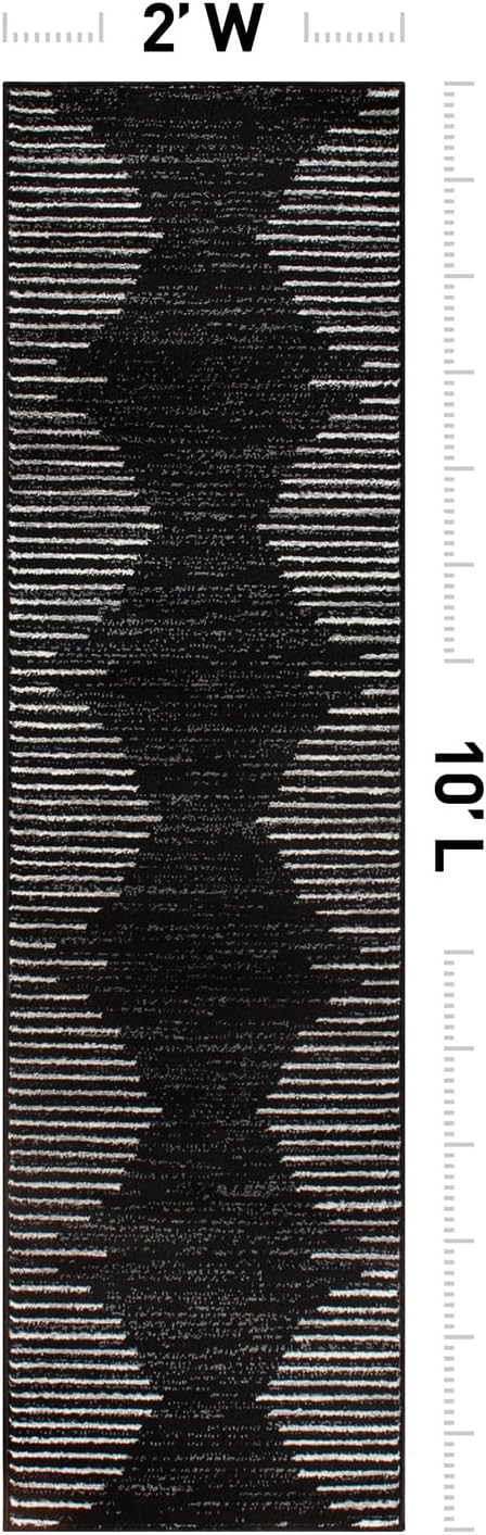 Rugshop Bohemian Stripe Stain Resistant Runner Rug Black 2' x 10' | High Traffic, Rectangular, Size 2' x 10', Living Room, Bedroom, Dining Room, Home Office, Kitchen, Entryway, Hallway, Nursery