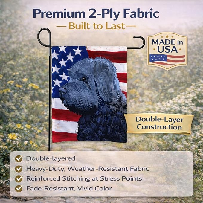 Caroline's Treasures CK6453GF Bouvier des Flandres American Flag Garden Flag Mailbox Flag Decorative Yard Flag Banner Outside Patio Artwork Yard Flower Beds, Garden Size, Multicolor