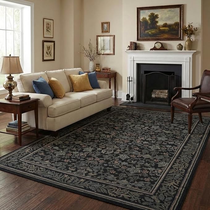 GarveeHome Washable 4x6 Entryway Rugs Non Slip Kitchen Area Rug, Black | Boho Vintage Soft Low Pile Stain Resistant Indoor Carpet for Living Room Bedroom Hallway Nursery Home Office