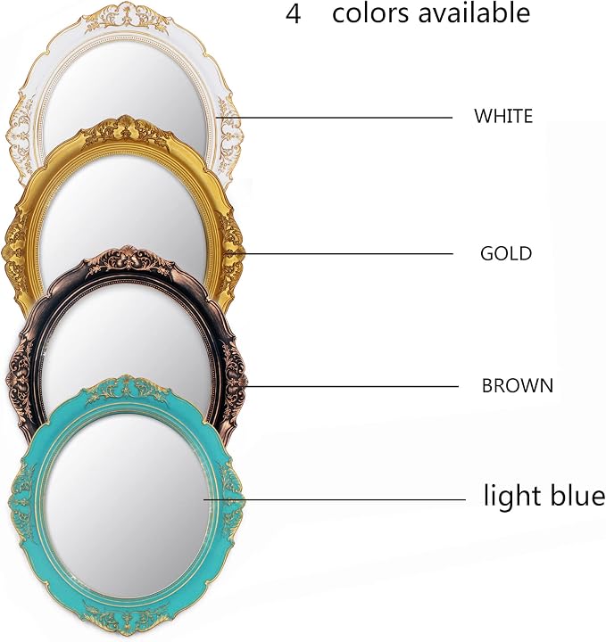 Eaoundm 13.1 x 14.8 inchs Decorative Wall Mirror, Oval (Blue 2 Pcs) | Vintage Hanging Mirrors for Bedroom Living-Room Dresser Decor