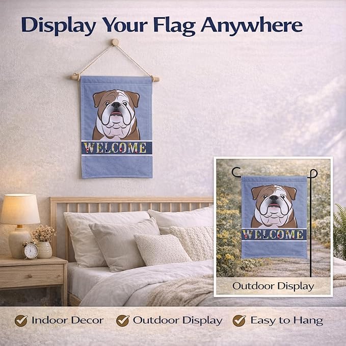 Caroline's Treasures BB1405GF English Bulldog Welcome Garden Flag, Blue Mailbox Flag Decorative Yard Flag Banner Outside Patio Artwork Yard Flower Beds, Garden Size, Multicolor