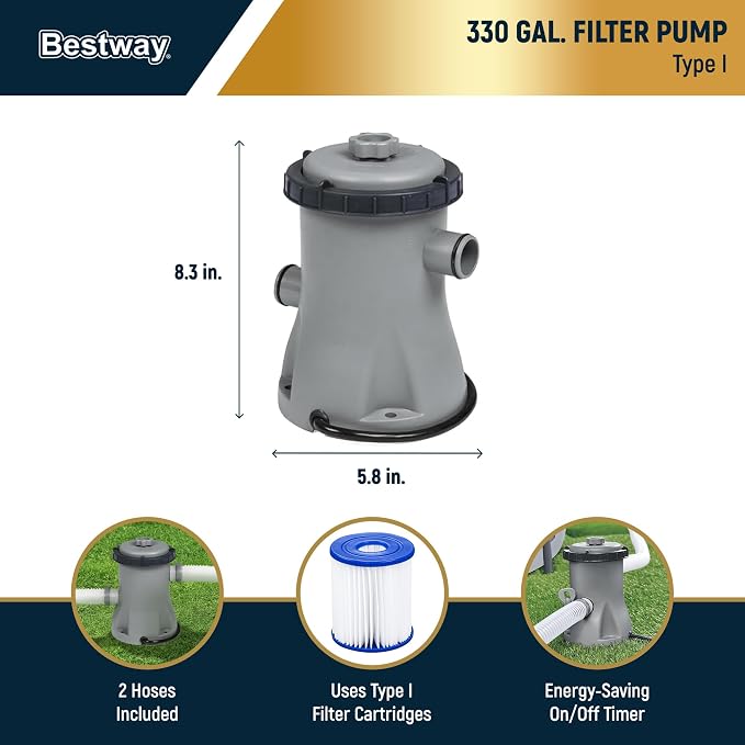 Bestway Steel Pro MAX 10' x 30" Above Ground Pool, Round Metal Frame Outdoor Swimming Pool Set with Filter Pump & Type I Cartridge, Gray