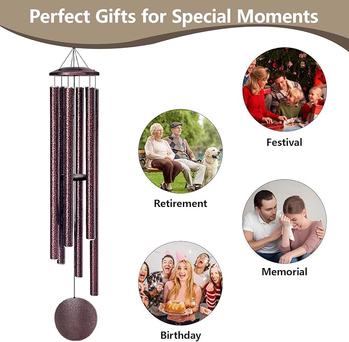 66" Wind Chimes for Outside Deep Tone - 6 Thicken Tubes Large Wind Chimes for Outdoor, Gifts for Mothers Day, Women, Mom, Grandma, Sympathy, Big Windchimes for Garden and Patio(Bronze)