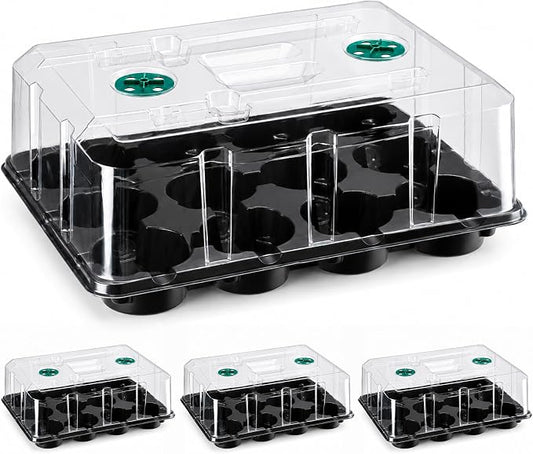homenote 4 Inch Seed Starting Trays with Humidity Domes for Plants, 4 Pack 12-Cell Seedling Starter Trays, Plant Starter Germination Trays for Pots Seedlings for Indoor,4" Opening Compatible Pots