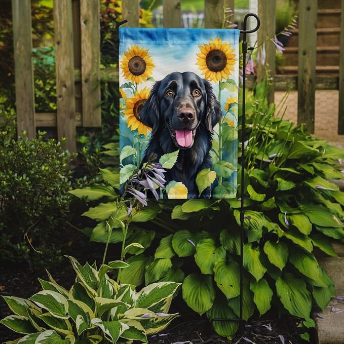 Caroline's Treasures DAC6078GF Flat-Coated Retriever in Sunflowers Garden Flag Mailbox Flag Decorative Yard Flag Banner Outside Patio Artwork Yard Flower Beds, Garden Size, Multicolor