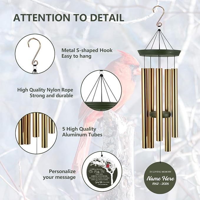 ASTARIN Wind Chimes Outdoor for The Loss of Mom Dad, Personalized Customized WindChimes for Loss of Loved One, Memorial Wind Chime as Sympathy Gift, Home Garden Patio Décor, 36''(Produced in Texas)