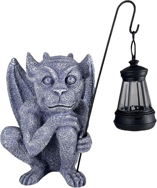 Gargoyle Statues Outdoor with Solar Lantern Gothic Garden Lamp Decor Outside Dragon Winged Gargoyle for Porch Patio Lawn Yard Ornament Trolls Figurine Gifts for Women Mom Grandma