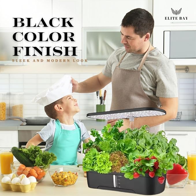 Hydroponic Growing System, 12 Pods, Black | Smart Garden with LED Display, Full-Spectrum Grow Light, 4L Water Tank, AU/US Plug, Soil-Free Planter Kit