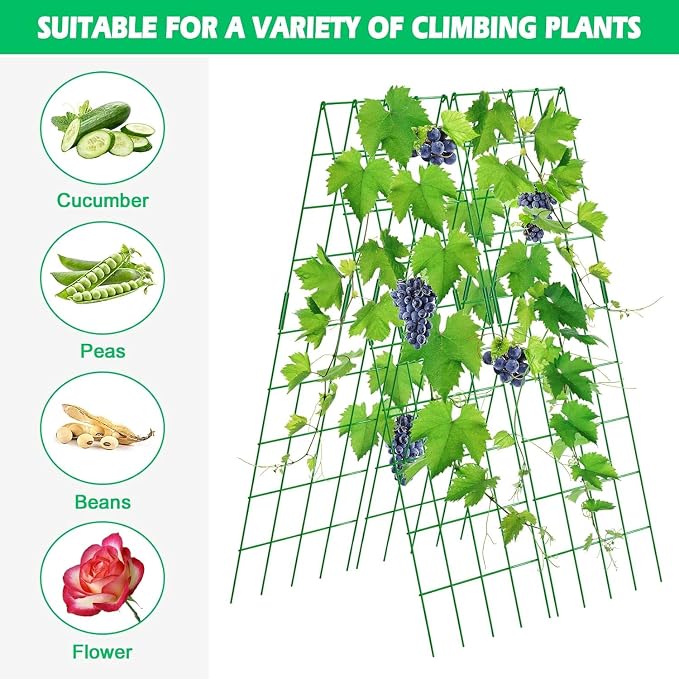 DoCred Cucumber Trellis, 59" H 2 Pack Metal Foldable Upgraded A Frame Garden Trellis for Raised Bed Climbing Plants, Vegetables, Including Plant Support Clips, Twist Ties, Plastic Ties, Green