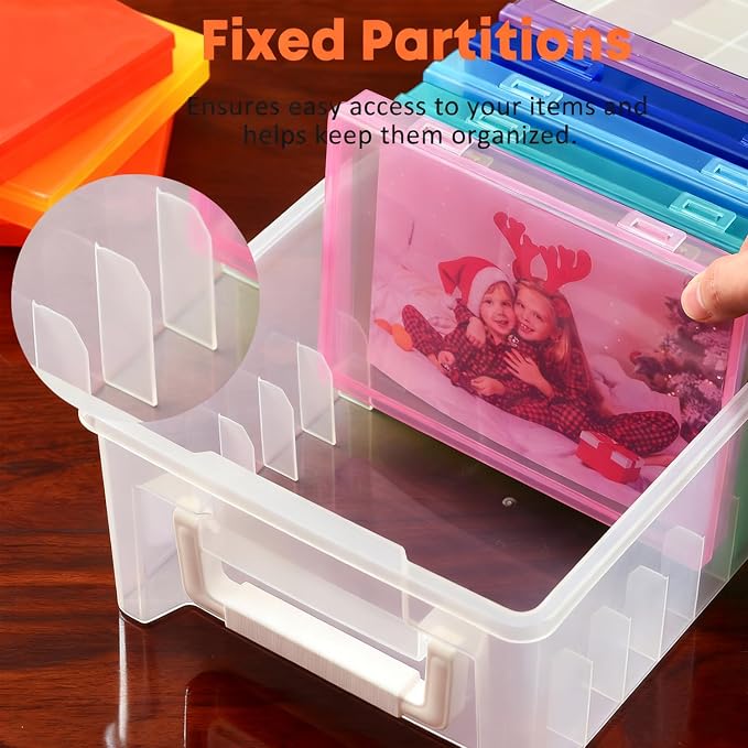 NINU Photo Storage Box 5 x 7 In Photo Case, 10 Inner Large Photo Keeper, Color Photo Storage Container, Seed Craft Cards Pictures Organizer, Plastic Office Organizer with 1 Label Sticker