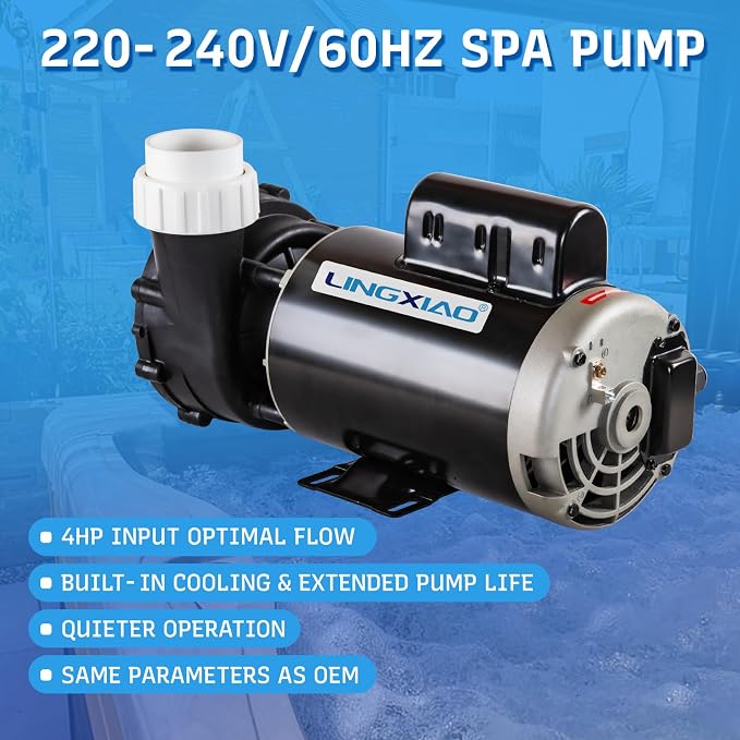 SPA Pump, 4HP Hot Tub Pump - 2 Speed LX SPA Pumps Motor 220-240V, 2" Port, 56 Frame (Model: 56WUA400-II)