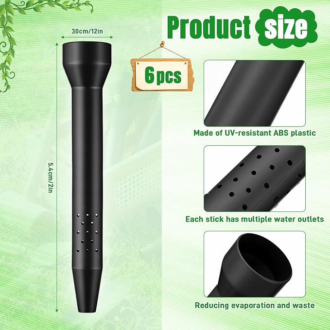 6 Pack Garden Watering Stake 12 Inch Large Uv-Protected ABS Plastic Deep Root Irrigation Spike for Trees, Flowers, Fruits, Vegetables, Potted Plants