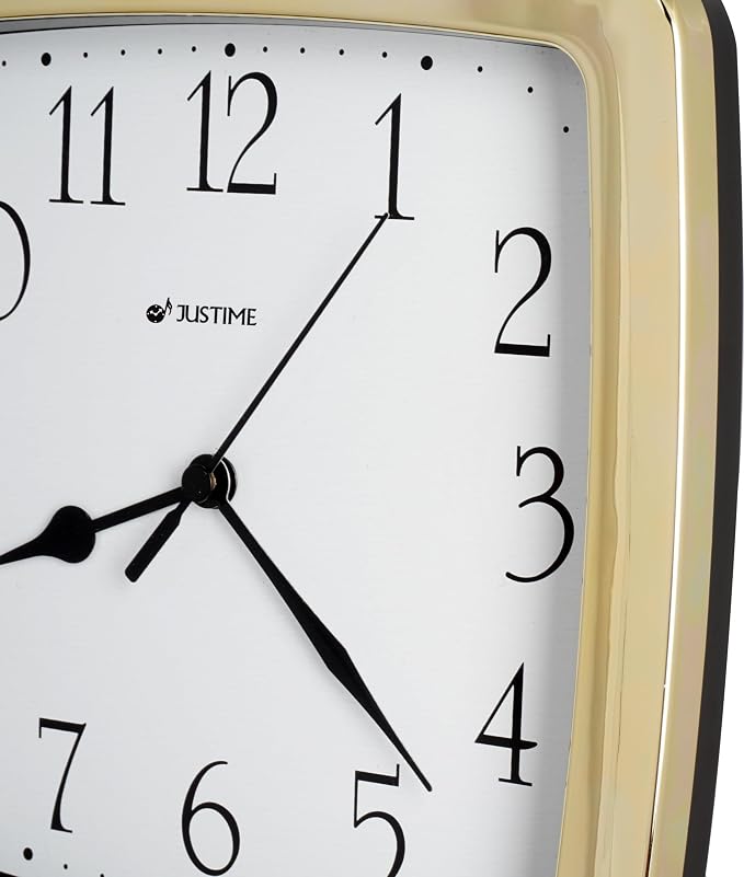 JUSTIME 8.5-inch Quality Square Water Resistant Quartz Wall Clock Special for Small Space, Office, Boats, RV (W40504 Gold Plate)