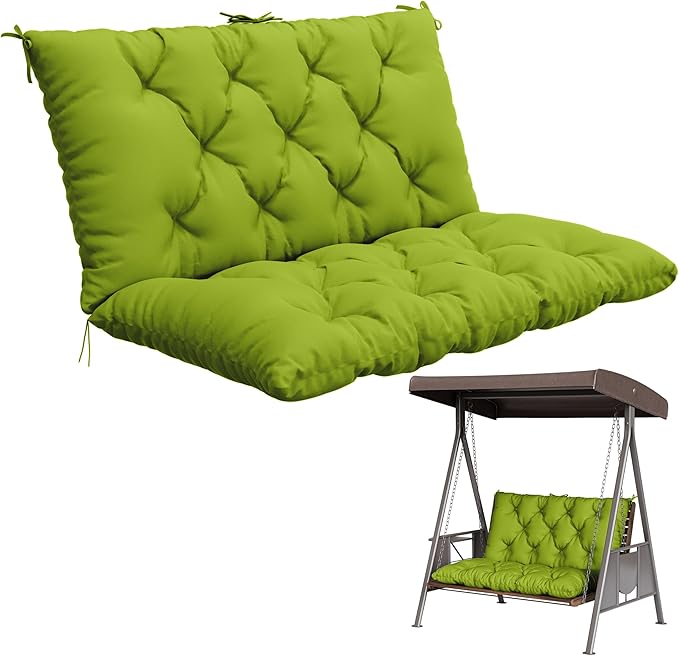 Porch Swing Cushion with Backrest,Waterproof Bench Cushion for Outdoor Furniture,2-3 Seater Replacement Thickened 5 in swing cushion,with Ties,Patio,Outdoor,Backyard and Garden (Grass Green,40x40 in)