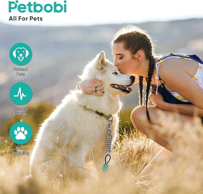 Petbobi Dog Tie-Out Cable and Stake - 10ft Heavy Duty Cable with Spring, No Tangle, 16in Ground Stake, Ideal for Outdoor Yard, Camping, Suitable for Small Medium Large Dogs Up to 120 lbs, Black