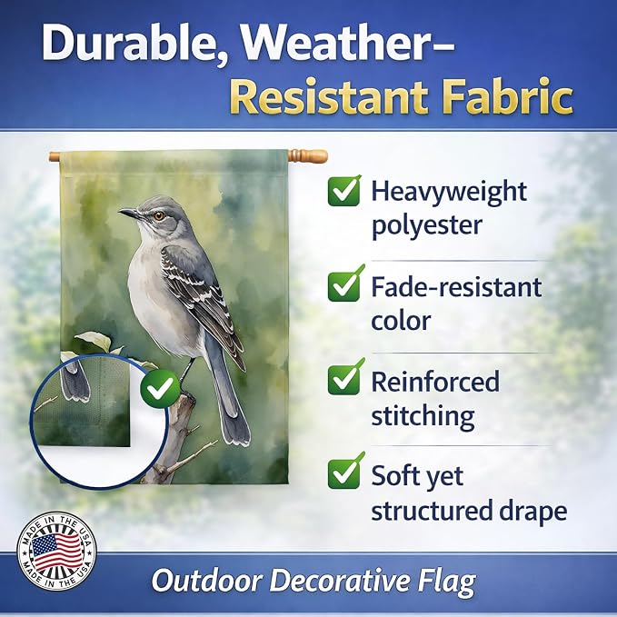 Caroline's Treasures Arkansas Northern Mockingbird House Flag Large Porch Sleeve Pole Decorative Outside Yard Banner Artwork Wall Hanging, Polyester, House Size, Multicolor