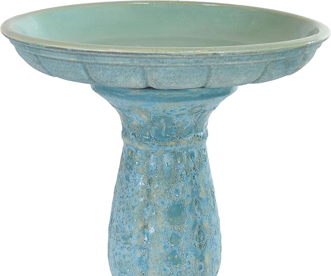 Sunnydaze Avignon Outdoor Ceramic Bird Bath - 18.75" H - UV- and Frost-Resistant - Glazed Bowl with Blue Lava Finish