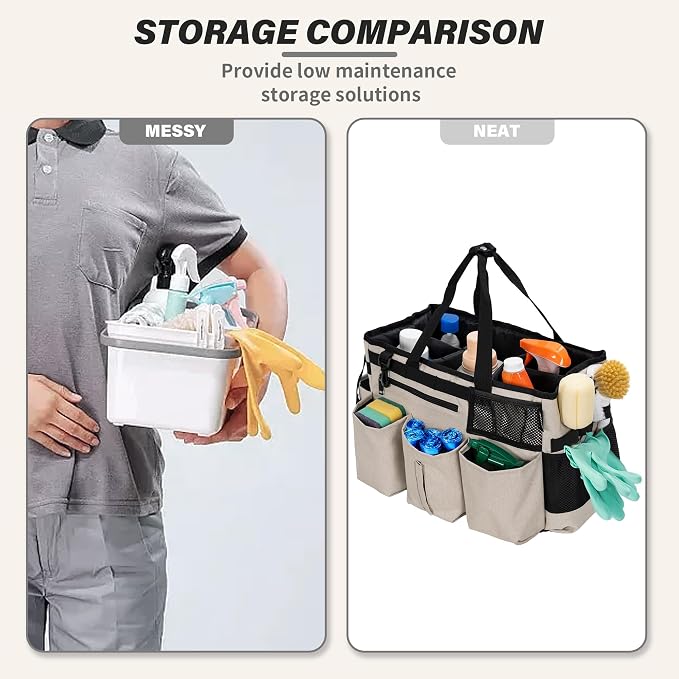 IBVIVIC Wearable Cleaning Caddy Bag for Cleaning Supplies,Large Capacity Cleaning Organizer White