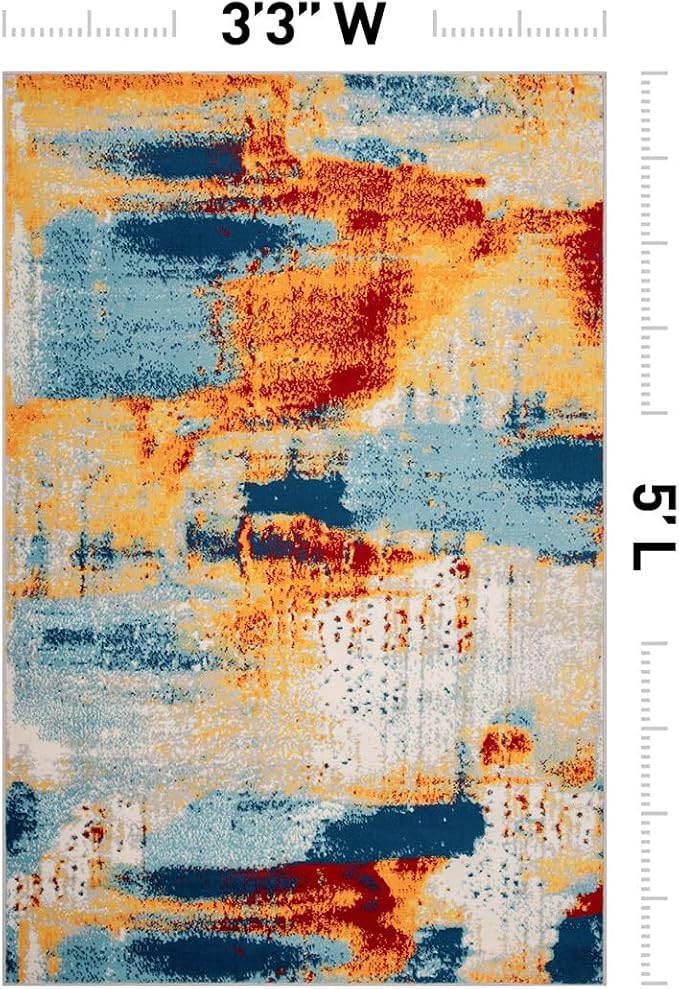 Rugshop Abstract Jute Backing Living Room Office Area Rug Multi 3'3" x 5' | Rectangular, Size 3'3" x 5', Bedroom, Dining Room, Home Office, Kitchen, Entryway, Hallway, Nursery, Kids Room, Guest Room