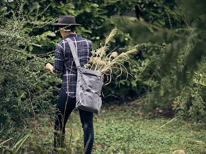 Barebones Harvesting and Gathering Bag - Foraging, Harvest and Fruit Picking Bag with Convertible Straps - Water-Resistant Waxed Canvas Gardening Tool(Slate Gray)