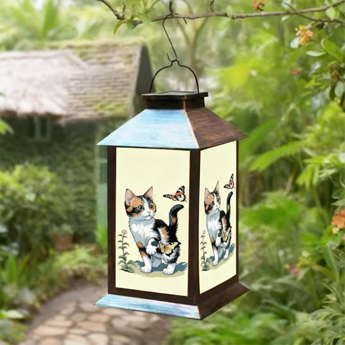 JOBOSI Solar Lantern Cat, Portable Decorative Gift, Solar Light, Gifts for Mom, Women, Grandma, Garden Yard Lawn Decor, Christmas and New Year Gift