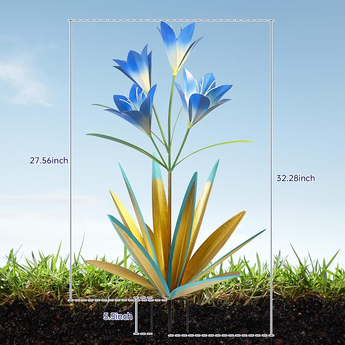 TOMBABY 32.28 Inch Metal Agave Plant Outdoor Decoration Lily Mexican Yard Art Garden Gift Home Decor Hand Painted Metal Agave Garden Yard Statue (2pc, Blue)
