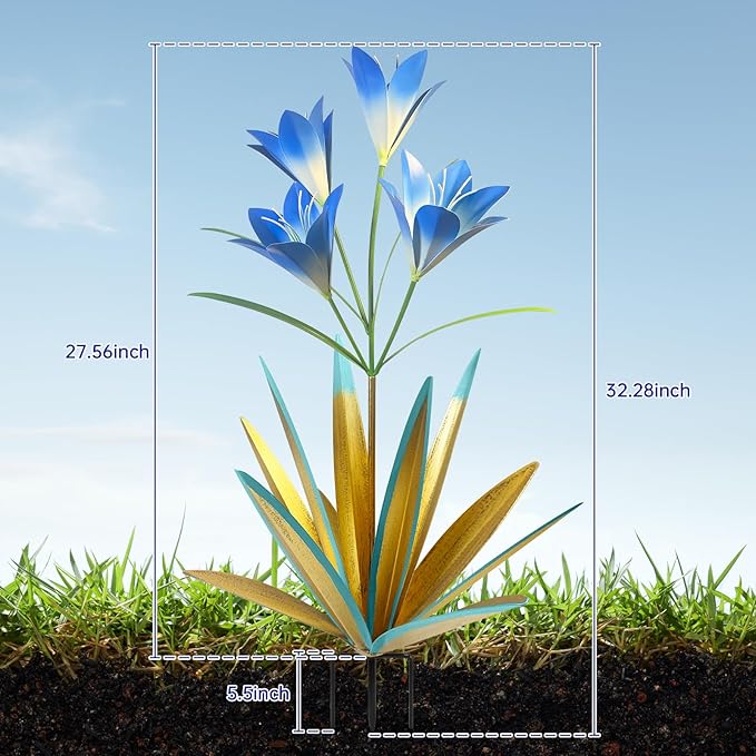 TOMBABY 32.28 Inch Metal Agave Plant Outdoor Decoration Lily Mexican Yard Art Garden Gift Home Decor Hand Painted Metal Agave Garden Yard Statue (1pc, Blue)