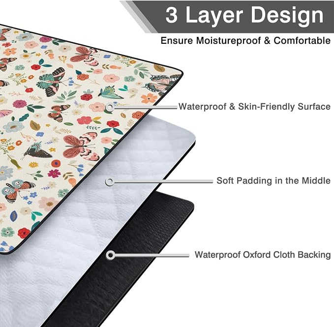 Butterfly Flower Picnic Blankets Waterproof Foldable, 60’‘x80'' Portable Outdoor Picnic Mat Water Resistant for Grass, Padded Lawn & Park Blanket for Camping, Hiking