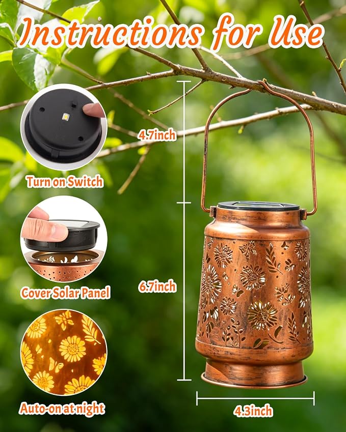 ANYTALK 2 Pack Sunflower Solar Lantern Lights, Outdoor Lanterns Garden Decor, Hanging Solar Lantern for Backyard Porch Patio Table Yard Balcony Lawn Pathway, Gifts for Women Grandma Mom