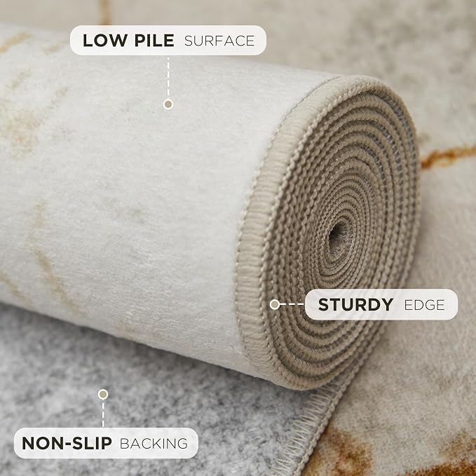 Joydeco 5x7 Area Rugs for Living Room, Washable Modern Abstract Non Slip Soft Rug, Low Pile Carpet for Bedroom, Dining Room, Home Office, Pet & Child Friendly, Light Brown & White&Beige