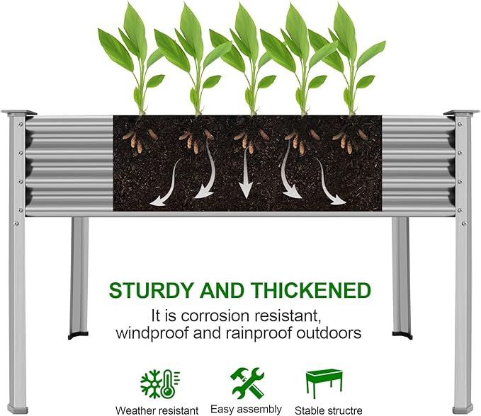 Land Guard 2 Pack Galvanized Raised Garden Bed with Legs, 48×24×32in Large Metal Elevated Raised Planter Box with Drainage Holes for Backyard, Patio, Balcony, 700lb Capacity