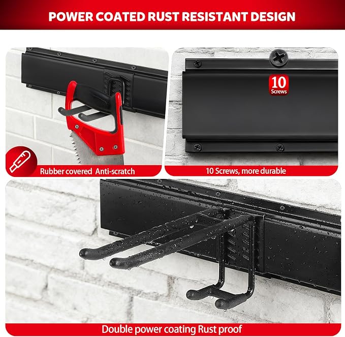 64 Inches Garage Tool Organizer Wall Mount, Tool Storage Rack Wall Mount, Heavy Duty Garden Wall Organizer System for Yard, garage and Shed, Tool Holder for Hanging Rake Snowboard Broom Mop
