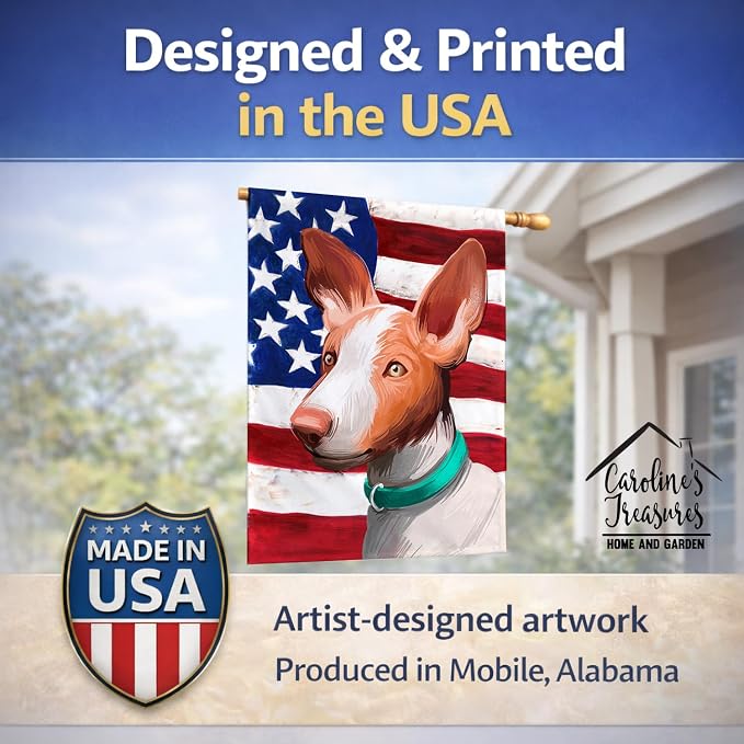 Caroline's Treasures CK6565CHF Ibizan Hound Dog American Flag House Flag Large Porch Sleeve Pole Decorative Outside Yard Banner Artwork Wall Hanging, Polyester, House Size, Multicolor