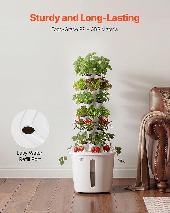 VEVOR Hydroponic Tower, 30 Pods 6 Tiers Hydroponics Growing System Kit with App Control, Vertical Home Garden with 20L Water Tank & Pump, Planter Germination Kit for Indoor Herbs, Fruits, Vegetables